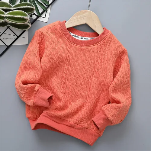 Vista 2 de Suéter de punto grueso de cuello redondo sólido para niños y niñas, para otoño e invierno, para 2 a 7 años, Naranja