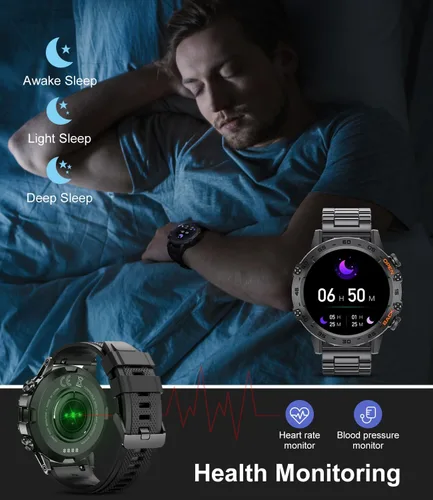 Vista 5 de SUNKTA Reloj inteligente militar para hombres (responder/realizar llamadas), 100 modos deportivos, reloj de fitness impermeable 5 ATM con monitor