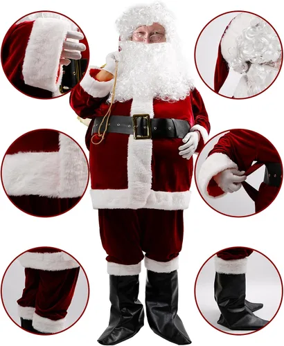 Vista 6 de BIBOSS Disfraz de Papá Noel para hombres, traje completo de Santa Claus para adultos, disfraz de Papá Noel para hombres, traje de Santa 9 piezas