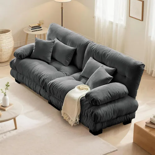 Vista 79 de SoarFlash Moderno sofá reclinable de terciopelo para sala de estar, sofá biplaza para apartamento, sofá de almacenamiento con marco de madera Azul