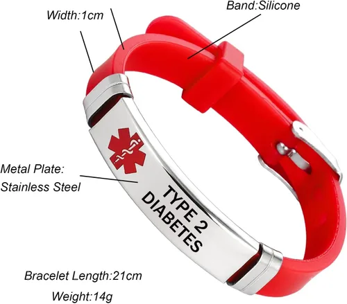 Vista 3 de Pulsera de identificación médica con nombre grabado, alerta médica, pulsera deportiva ajustable de silicona para hombres y mujeres, acero inoxidable