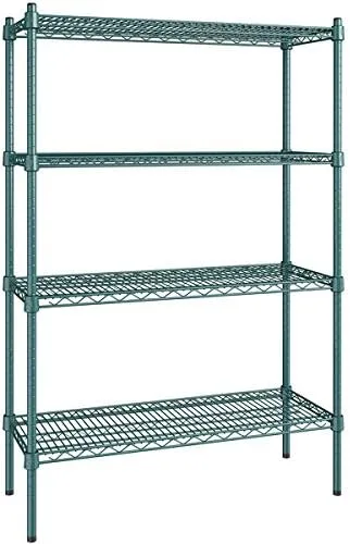 Vista 10 de Kit de 4 estantes de epoxi verde NSF de 21 x 72 pulgadas con postes de 86 pulgadas, estantería de almacenamiento resistente, kit de estantería