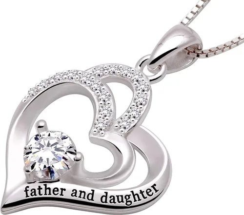 Vista 2 de ALOV Collar con colgante de plata de ley con diseño de corazón y circonita cúbica para padre e hija