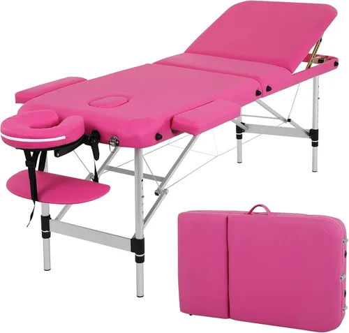 Vista 13 de Mesa de masaje, cama de masaje de 73 pulgadas, altura ajustable, 2 pliegues, de aluminio, de piel sintética, para belleza, spa, con funda
