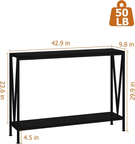 Vista 3 de GAOMON Mesa de consola estrecha negra de 2 niveles para entrada, sala de estar, oficina, con almacenamiento