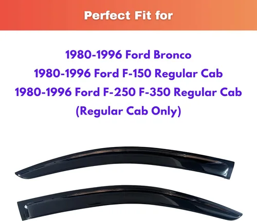 Vista 2 de KPY Protector de lluvia compatible con Ford Bronco 1980-1996, Ford F150 F250 F350, deflectores de ventilación lateral para visera de ventana
