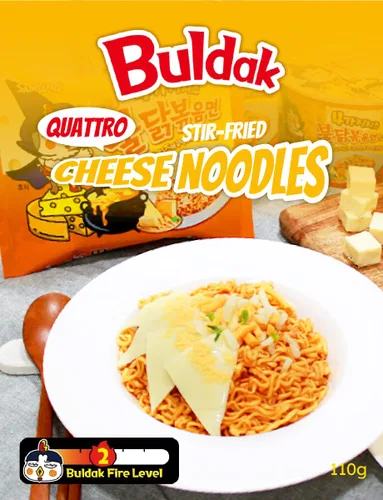 Vista 4 de ***12 tipos de calcomanías de personajes Buldak 'Hochi'*** Quattro Cheese Buldak salteados fideos salteados Big Bowl 2 unidades + salsa Buldak 2