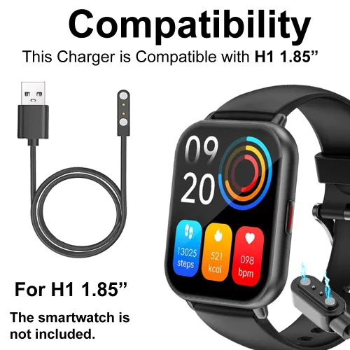 Vista 2 de Cables de reloj inteligente compatibles con el reloj inteligente RUIMEN H1 de 1.85 pulgadas, 2 unidades, color negro