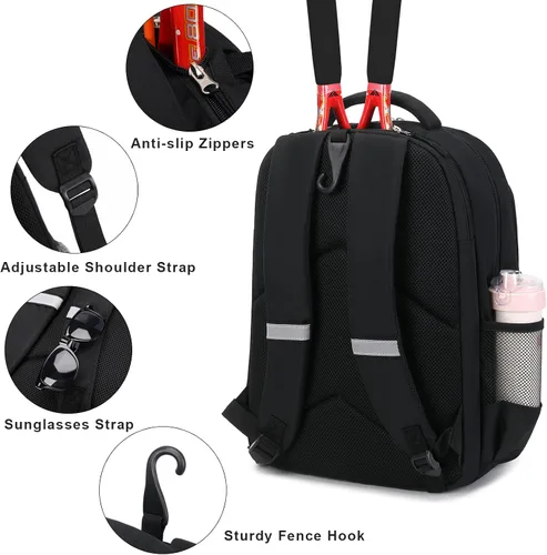 Vista 5 de ACESAK Mochila de Tenis Bolsa de Tenis para Mujeres Hombres - Bolsa de Tenis Capacidad para 2 Raquetas, Bádminton Squash, Paletas Pelotas Pickleball