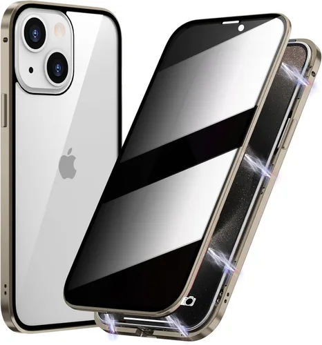 Vista 12 de Funda de Privacidad Magnética de Titanio para iPhone 14, Funda de Cuerpo Completo 360 con Absorción Magnética Anti-Espía y Vidrio Templado de Doble