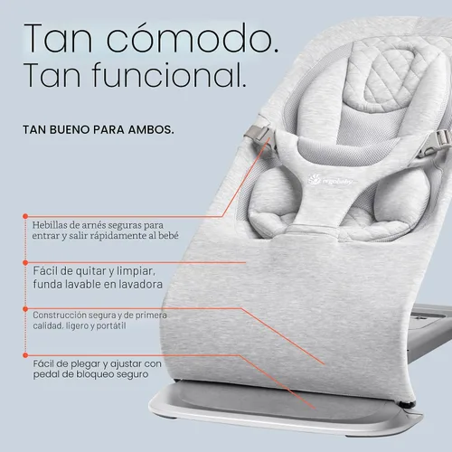 Vista 4 de Ergobaby Evolve Hamaca 3 en 1, Asiento Hamaca para Bebé Ajustable de Múltiples Posiciones, Se Adapta de Recién Nacido a Niño Pequeño, Carbón