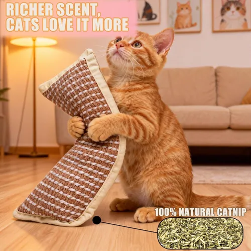 Vista 6 de Catnip Kicker Pillow for Cats, Interactive Sisal Pillow with 8000mg Organic Catnip for Indoor Cats & Kittens - Scratching, Chewing, Teething（2 Pack）