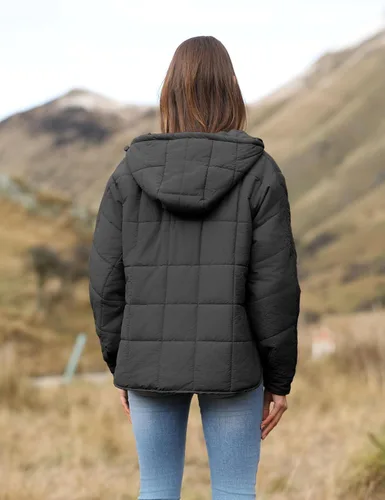 Vista 4 de QIBABU Chaqueta acolchada con capucha de gran tamaño para mujer, ligera, acolchada, manga larga, abrigo de invierno cálido