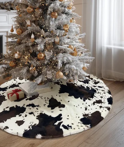 Vista 2 de AOGU Falda de árbol de Navidad de piel sintética de vaca de 36 pulgadas, decoración navideña para árbol de Navidad, fiesta festiva, decoración