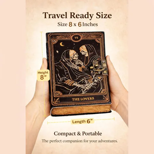 Vista 5 de C CUERO Libro de hechizos Diario de cuero con borde deckle de papel Grimorio impreso diario de los amantes del tarot, cuaderno de tarot en espiral