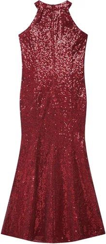 Vista 5 de Rswnyirn Vestidos de lentejuelas para niñas, diseño de sirena, con cuello halter, brillante, para concurso, fiesta, princesa, baile de graduación