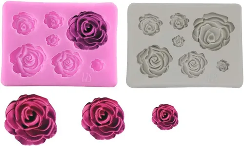 Vista 2 de 2 piezas de moldes de silicona con forma de flores de rosa, moldes para pastel de chocolate, moldes para decoración de pastel de boda, moldes