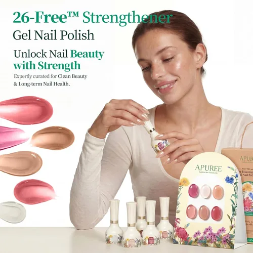 Vista 6 de APUREE Juego de esmaltes de uñas de gel fortalecedores: 64% de base biológica certificado por USDA, esmalte de gel Sheer Pink Nudes Fortalecedor