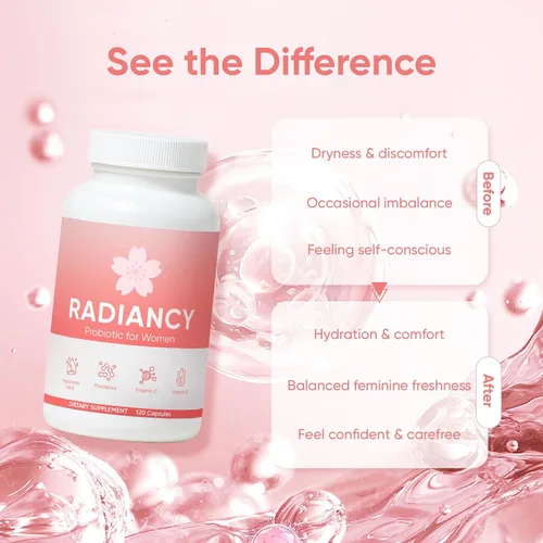 Vista 7 de Radiancy Probiótico para Mujeres Salud Vaginal - Sequedad Vaginal y Equilibrio de pH con Cepas de Lactobacillus, Extracto de Flor de Cerezo, Ácido