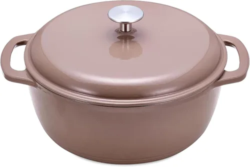Vista 6 de Amazon Basics Olla de horno holandés de hierro fundido con tapa, esmaltada, asas dobles, redonda, resistente, pequeña, 4.3 cuartos de galón, verde