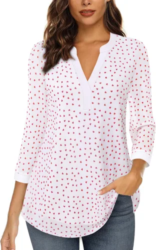 Vista 18 de Timeson - Blusas de manga de 3/4 para mujer, estilo casual, con cuello en V, camisas largas de vestir de doble capa, de malla Negro