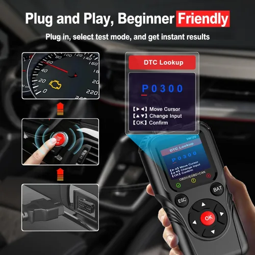 Vista 4 de Escáner OBD2 con probador de batería, lector de códigos de automóvil para comprobar la luz del motor, datos en vivo, voltaje y vida de la batería