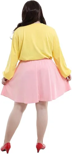 Vista 3 de miccostumes Camisa amarilla abeja para mujer, falda rosa, disfraz de cosplay