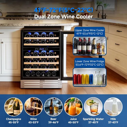 Vista 6 de BODEGA 24 Inch Dual Zone Wine Fridge, 41℉ to 72℉, Holds 46 Bottles