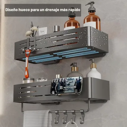 Vista 3 de Voldra Organizador de Ducha de Ventosa, 1 Paquete de Estantes de Ducha para Ducha Interior Sin Taladro, Organizador de Ducha de Sujeción de Aluminio