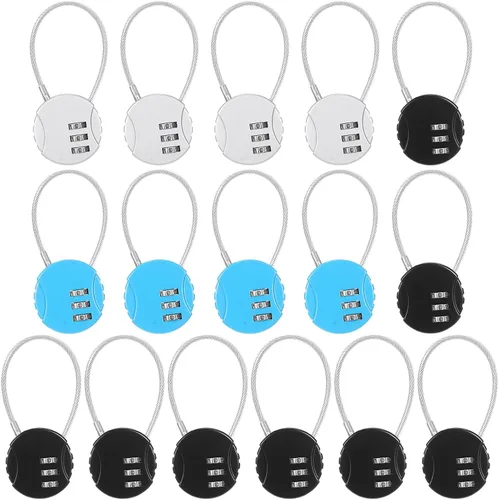 Vista 13 de Moxweyeni Paquete de 16 candados combinados de alambre de 3 dígitos, pequeño combo de equipaje, candado de cable para exteriores, impermeable