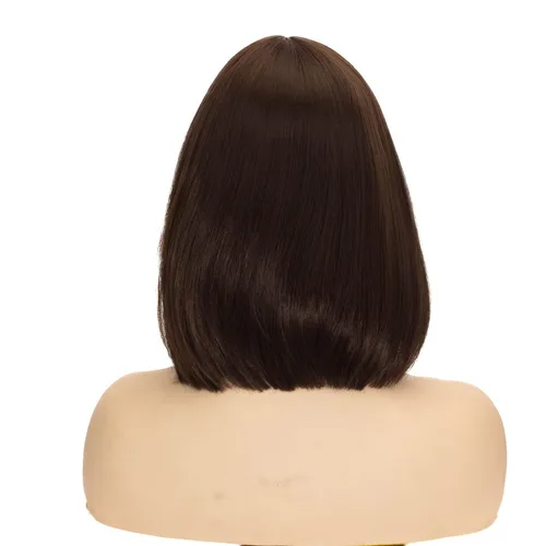 Vista 5 de FALAMKA Peluca corta marrón para mujer, peluca de cosplay estilo Bob, disfraz de Halloween con cristal negro