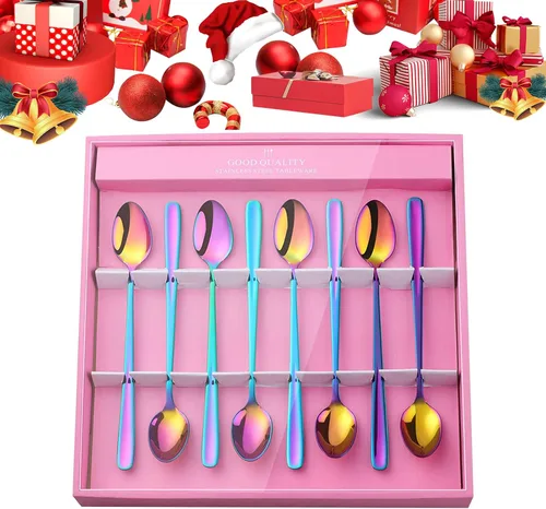 Vista 12 de YDware - Juego de cucharas de té helado de mango largo, cucharas doradas de cambio gradual de 7.87 pulgadas, cucharas de cóctel de acero inoxidable
