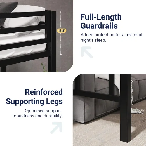 Vista 4 de Allewie Cama alta de metal tamaño individual con barandilla y escalera, diseño pequeño que ahorra espacio para dormitorio, habitación de niños