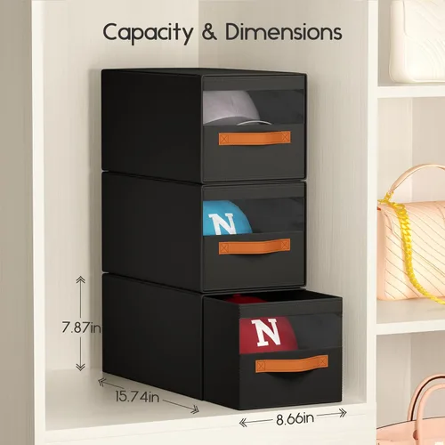 Vista 2 de Homsorout Organizador de sombreros para gorras de béisbol, paquete de 3 cajas de almacenamiento extraíbles con ventana transparente, soporte