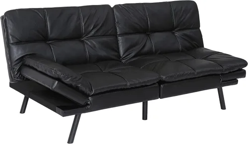 Vista 4 de Sofá cama futón, sofá cama convertible de espuma viscoelástica, moderno sofá cama plegable para espacio de vida pequeño y compacto (negro + PU#)