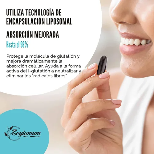 Vista 6 de Cápsulas blandas de glutatión liposomal de 2400 MG, absorción máxima, forma activa de L-glutatión reducido (GSH), con ácido hialurónico