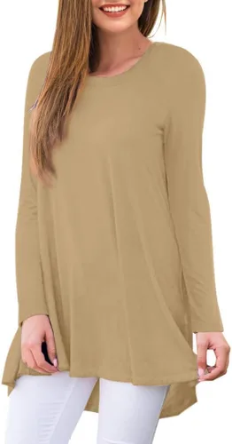 Vista 63 de AWULIFFAN Blusa tipo túnica holgada de manga larga con cuello redondo para mujer
