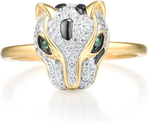 Vista 2 de Santuzza Anillo de oro macizo amarillo de 10 quilates con diamantes y granate verde delicado para mujer