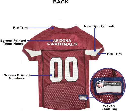 Vista 7 de Pets First NFL Arizona Cardinals Camiseta para Perro, Talla Extra Pequeña, Disfraz de Camiseta de Fútbol Americano para Mascota, Camiseta Deportiva