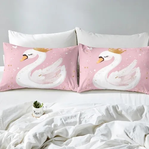 Vista 4 de Erosebridal Juego de sábanas de dibujos animados Sweet Princess Swan, sábana bajera ajustable tamaño individual para niños y adolescentes, sábana