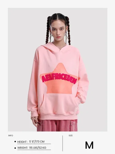 Vista 4 de Aelfric Eden - Sudaderas con capucha para mujer, con estampado de estrellas rosadas, unisex, de gran tamaño, manga larga, con bolsillo