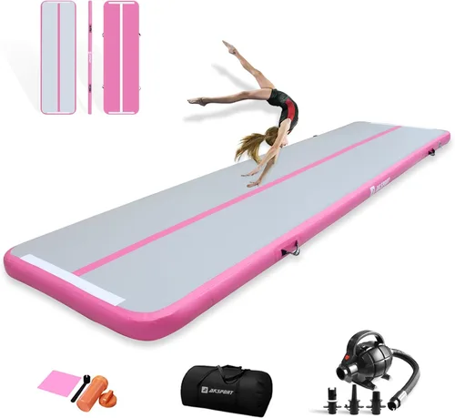 Vista 25 de AKSPORT - Tapete de aire para gimnasia o acrobacias, inflable, con bomba de aire para uso en el Negro