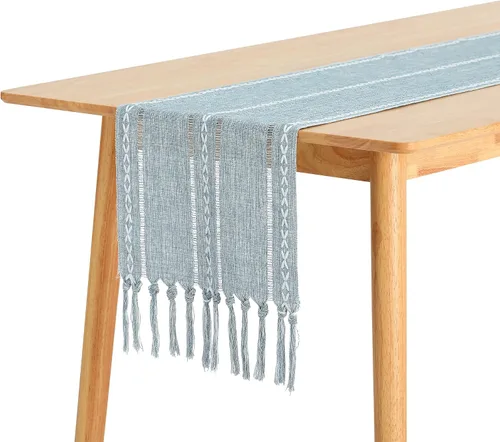 Vista 6 de uxcell Paquete de 1 camino de mesa rústico, caminos de mesa de granja con borlas, camino de mesa rústico para comedor, fiesta, boda, 13 x 63 Beige