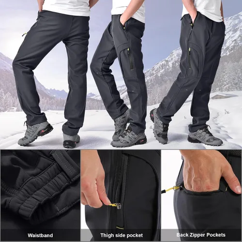Vista 5 de Toomett Pantalones de nieve para senderismo para hombre, esquí, invierno, con forro polar, repelente al agua, campamento, caminar, pesca