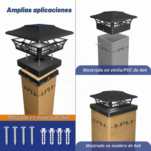 Vista 2 de APONUO - Paquete de 8 luces solares para postes que cambian de color para Negro