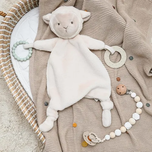 Vista 2 de Loveys para bebés, Lovey incluye mordedor de silicona, manta de seguridad de animales de peluche suave, juguete para acurrucarse, para niños y niñas
