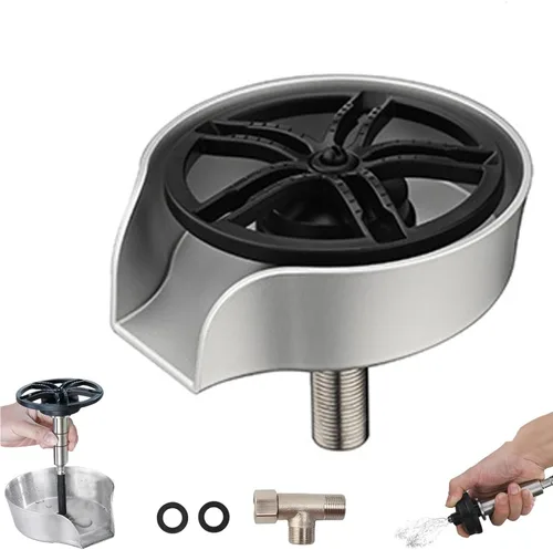 Vista 7 de Enjuagadora de vidrio 2 en 1 para fregadero de cocina, lavadora de vasos giratoria de 360 grados de alta presión con pistola rociadora extraíble