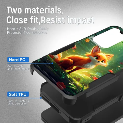 Vista 188 de Funda para Galaxy A14 5G, resistente de doble capa híbrida de policarbonato duro, goma suave, a prueba de golpes, funda protectora resistente