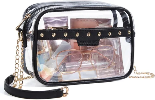 Vista 17 de Missnine Bolsa transparente para eventos de estadio, bolsa transparente acolchada para mujeres aprobada para estadio, bolsa cruzada de PVC