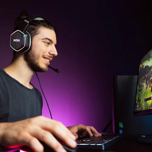 Vista 9 de EKSA E1000 - Auriculares USB para juegos para PC auriculares de computadora con cancelación de ruido de micrófonomicrófono auriculares con cable
